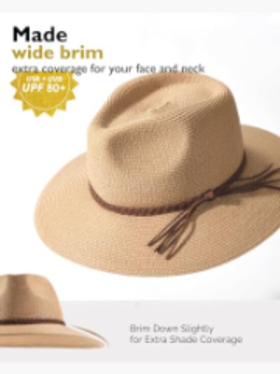 Wide Brim Sun Hat UPF 50+ Panama Fedora Foldable Packable Straw Beach Hat main image 5